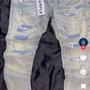 Arden B Men’s Distressed Skinny Jeans with Purple Accents